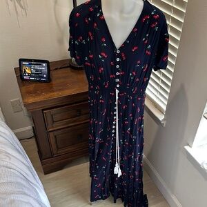 Blue Wrap Maxi Sundress with Flutter Sleeves and V-Neck